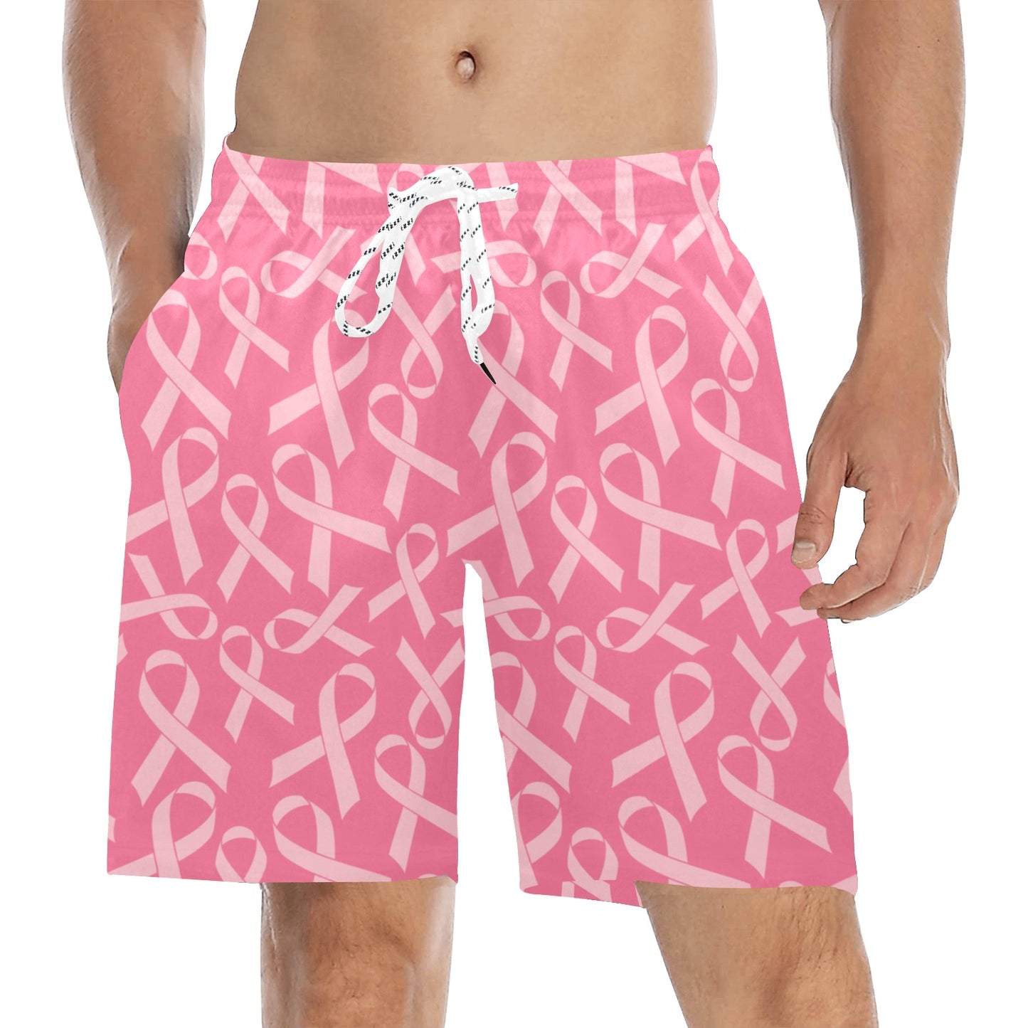 Breast Cancer Awareness Themed Men's Swim Trunks Beach Shorts