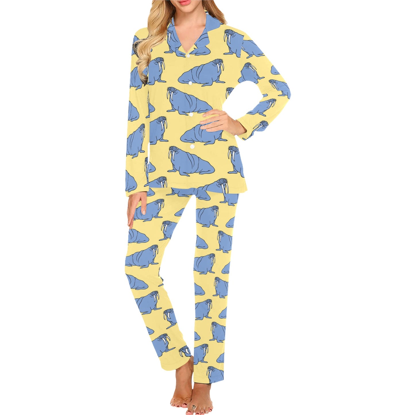 Walrus Pattern Print Design 02 Women's Long Pajama Set