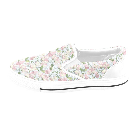 Sweet Pea Print Design LKS304 White Slip Ons Canvas Women's Shoes