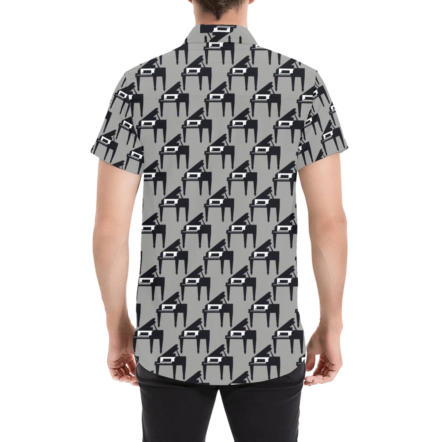 Piano Print Design LKS404 Men Short Sleeve Button Up Shirt
