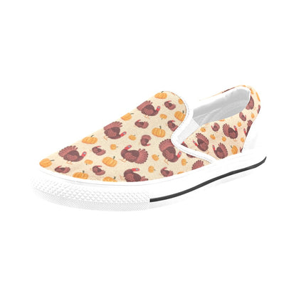 Thanksgiving Print Design LKS308 White Slip Ons Canvas Women's Shoes