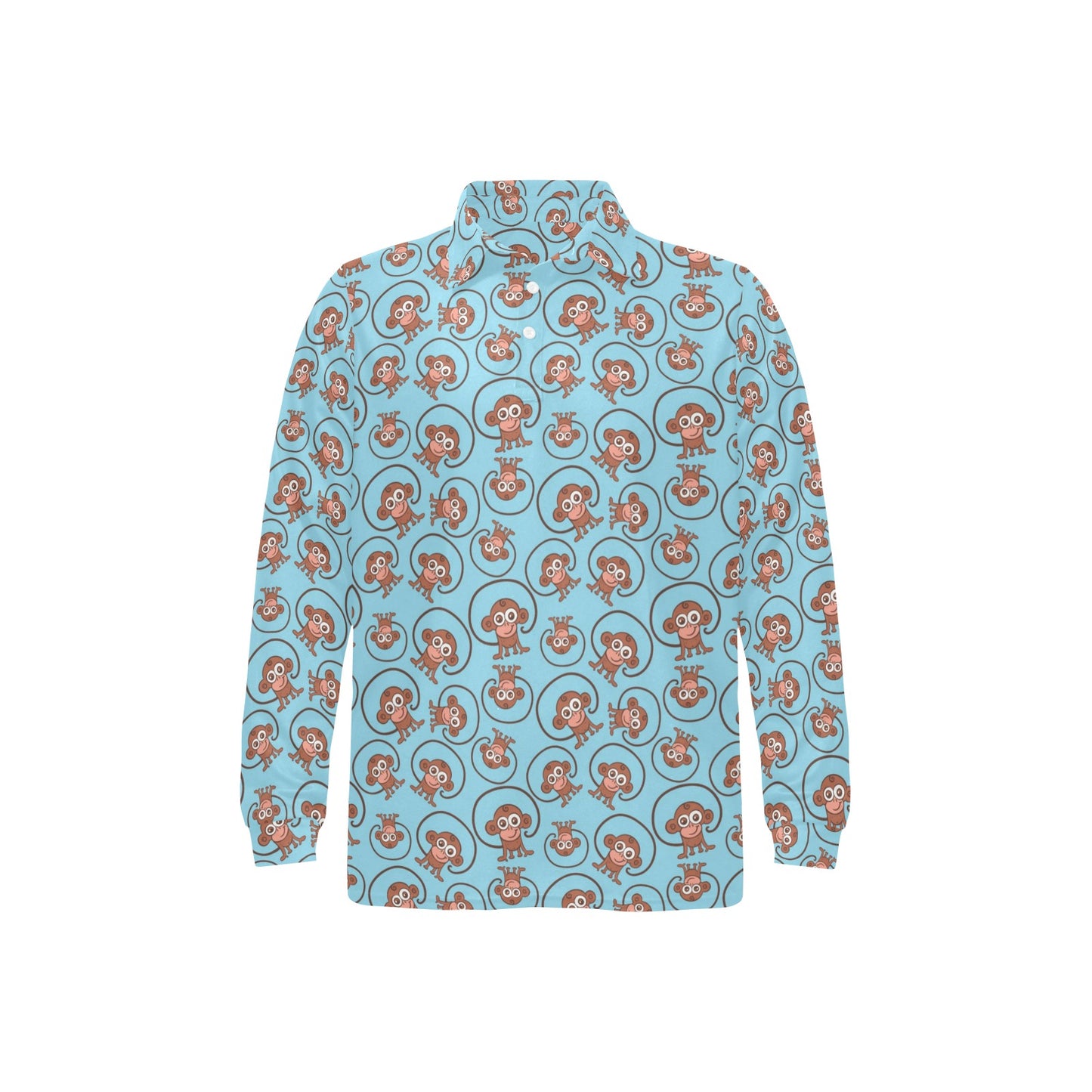 Monkey Cute Design Themed Print Long Sleeve Polo Shirt For Men's