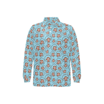 Monkey Cute Design Themed Print Long Sleeve Polo Shirt For Men's