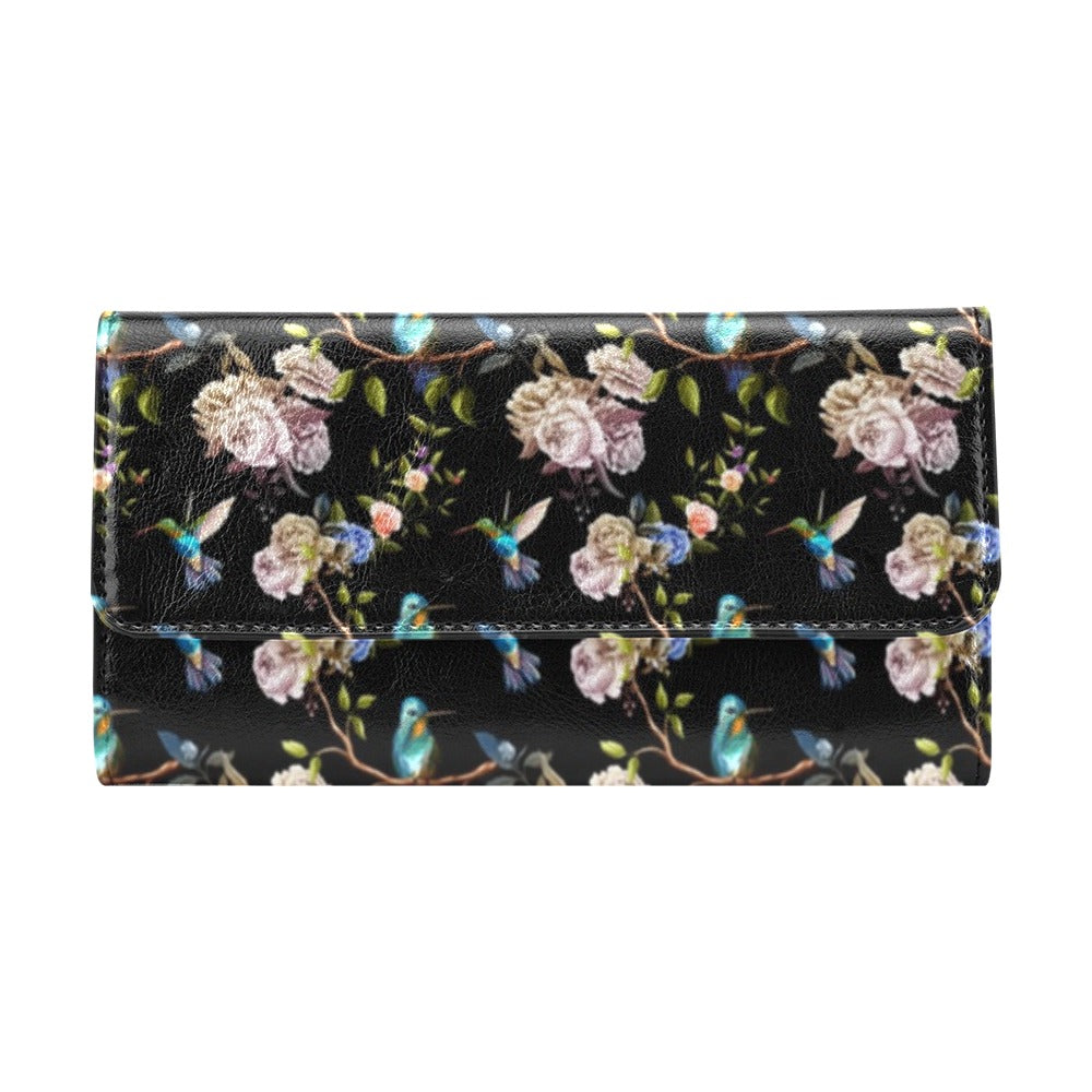 Hummingbird Flower Themed Print Women's Trifold Wallet