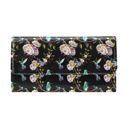 Hummingbird Flower Themed Print Women's Trifold Wallet