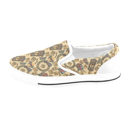 Totem Print Design LKS305 White Slip Ons Canvas Women's Shoes