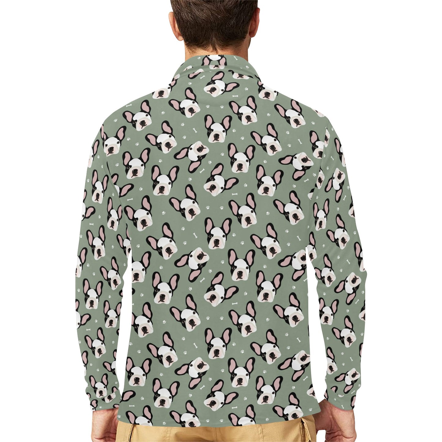 Boston Terrier Pattern Print Design 05 Long Sleeve Polo Shirt For Men's