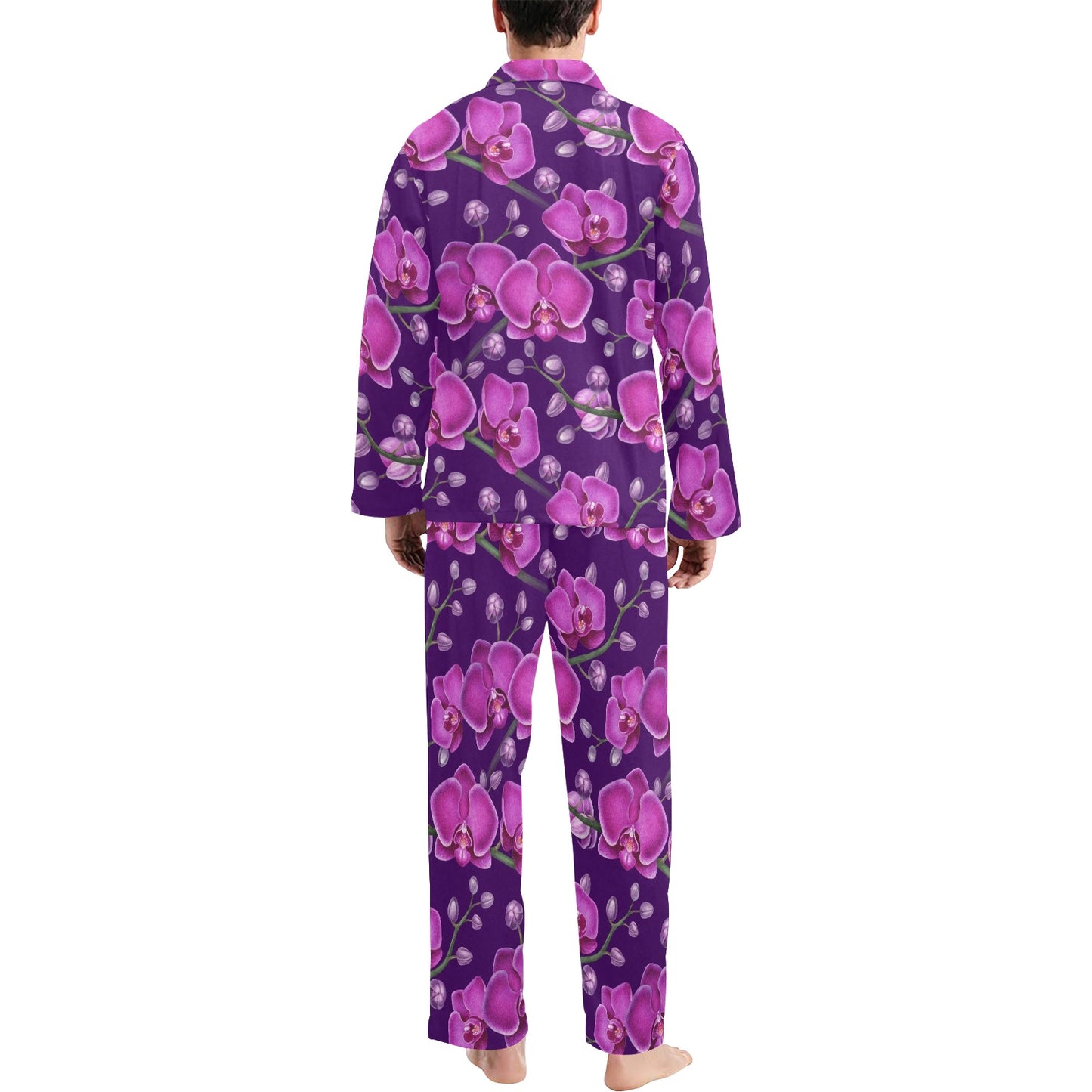 Orchid Pattern Print Design A03 Men's Long Pajama Set