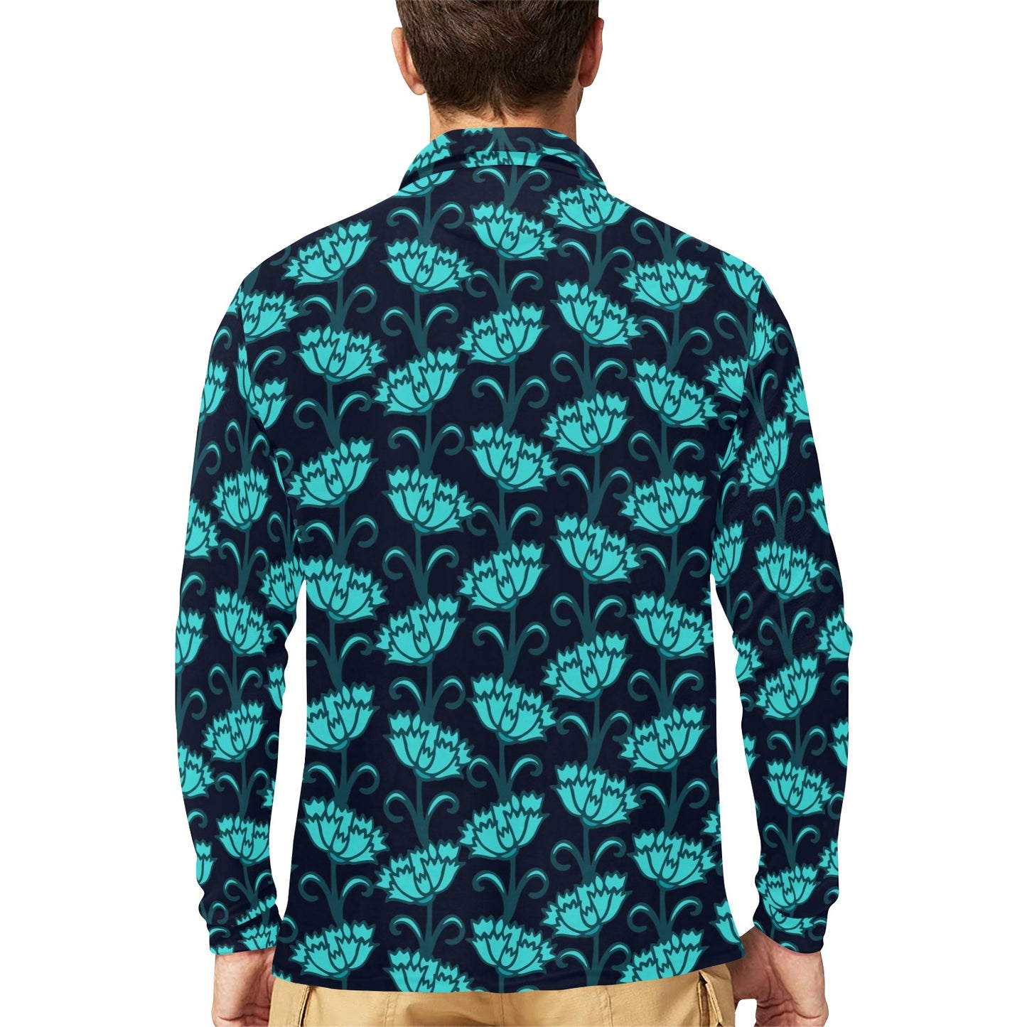 Carnations Pattern Print Design CN06 Long Sleeve Polo Shirt For Men's