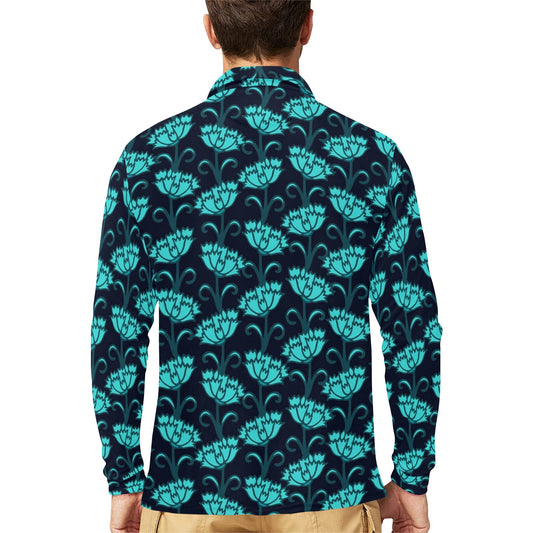 Carnations Pattern Print Design CN06 Long Sleeve Polo Shirt For Men's