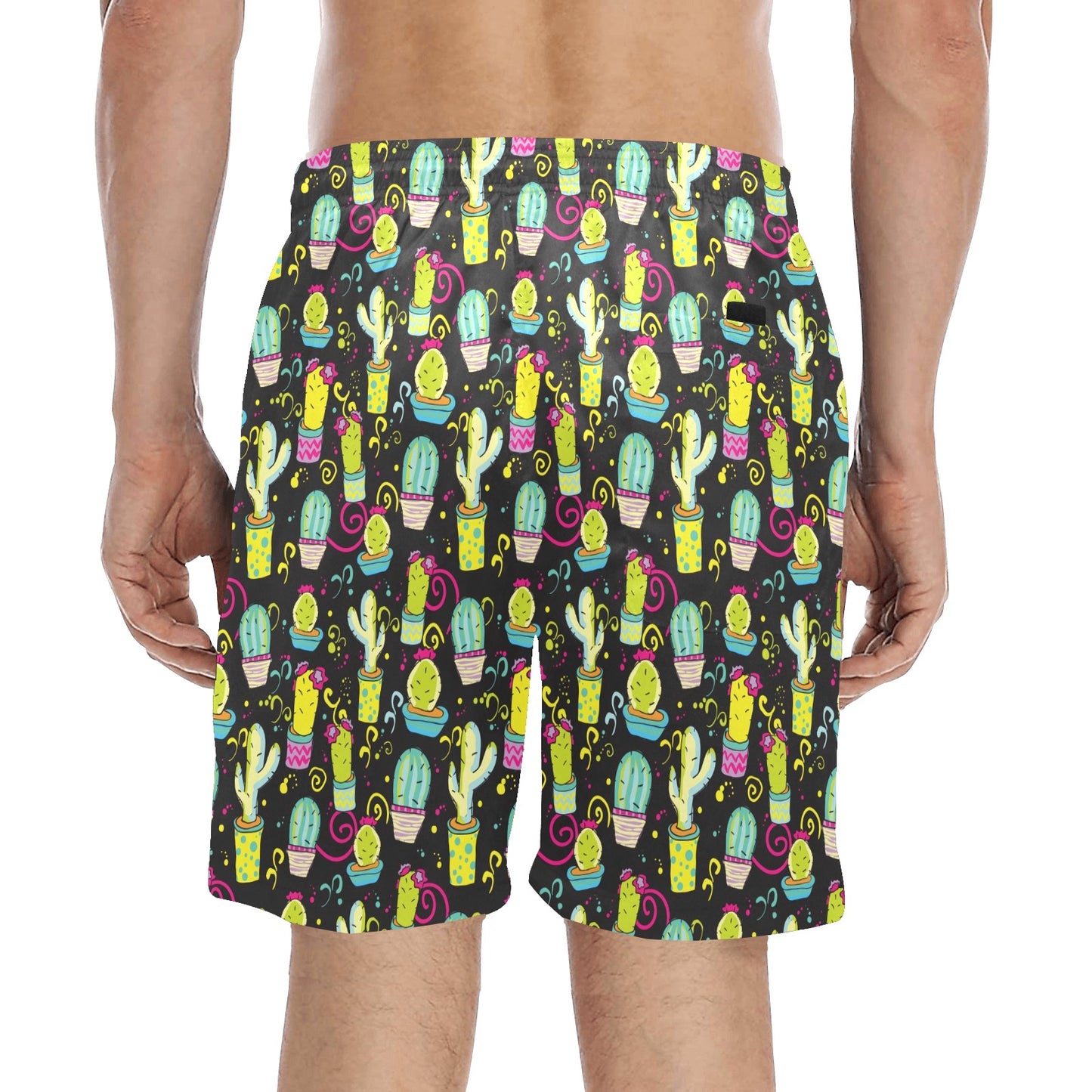 Cactus Neon Style Print Pattern Men's Swim Trunks Beach Shorts