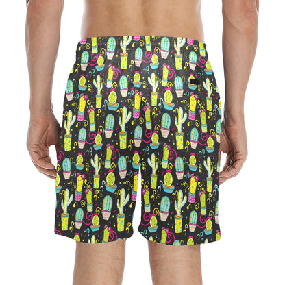 Cactus Neon Style Print Pattern Men's Swim Trunks Beach Shorts