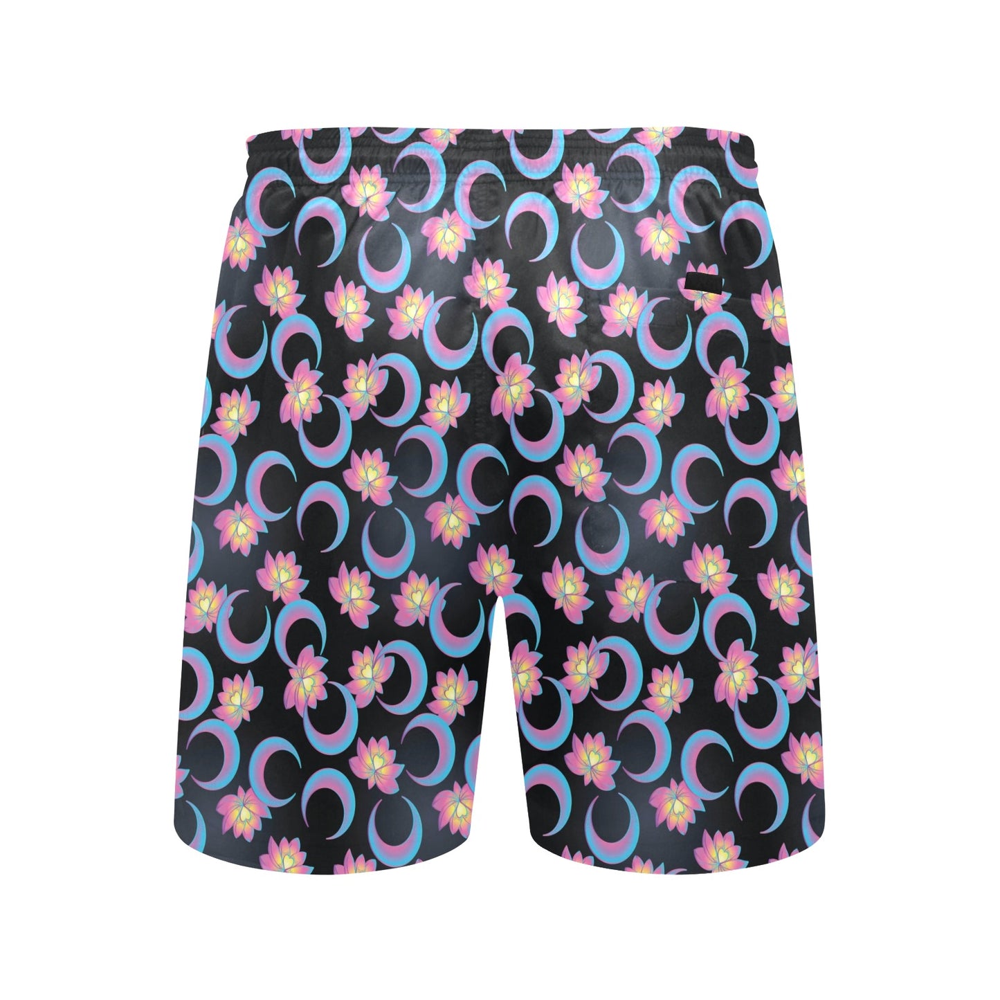 Lotus with Moon Pink Print Themed Men's Swim Trunks Beach Shorts