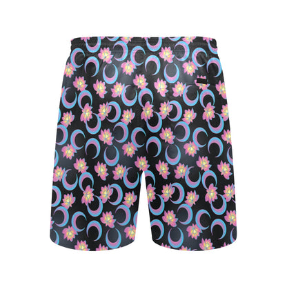 Lotus with Moon Pink Print Themed Men's Swim Trunks Beach Shorts