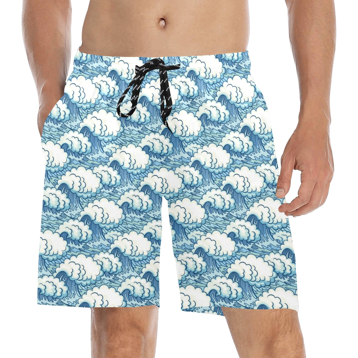 Wave Japan Style Print Design LKS304 Men's Swim Trunks Beach Shorts