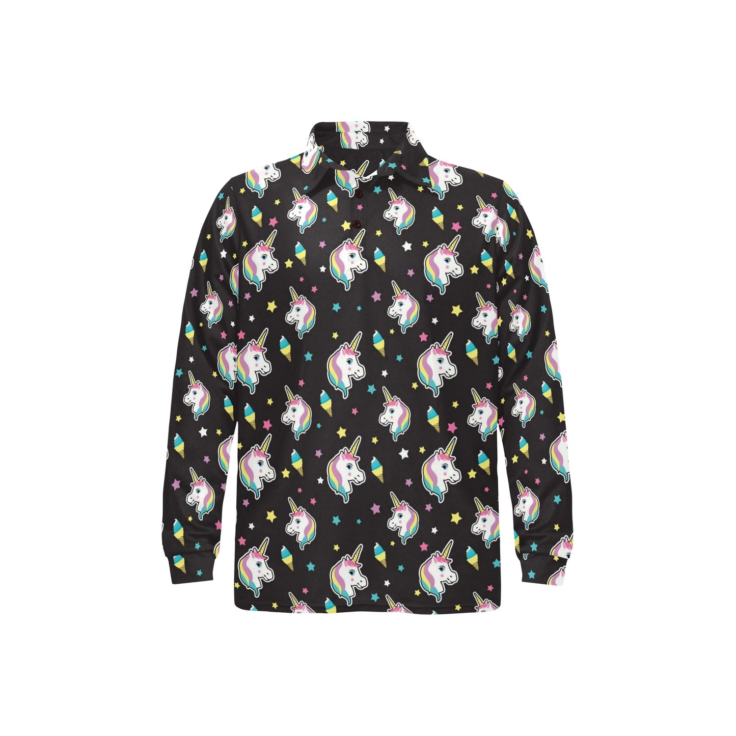 Unicorn Print Design LKS302 Long Sleeve Polo Shirt For Men's