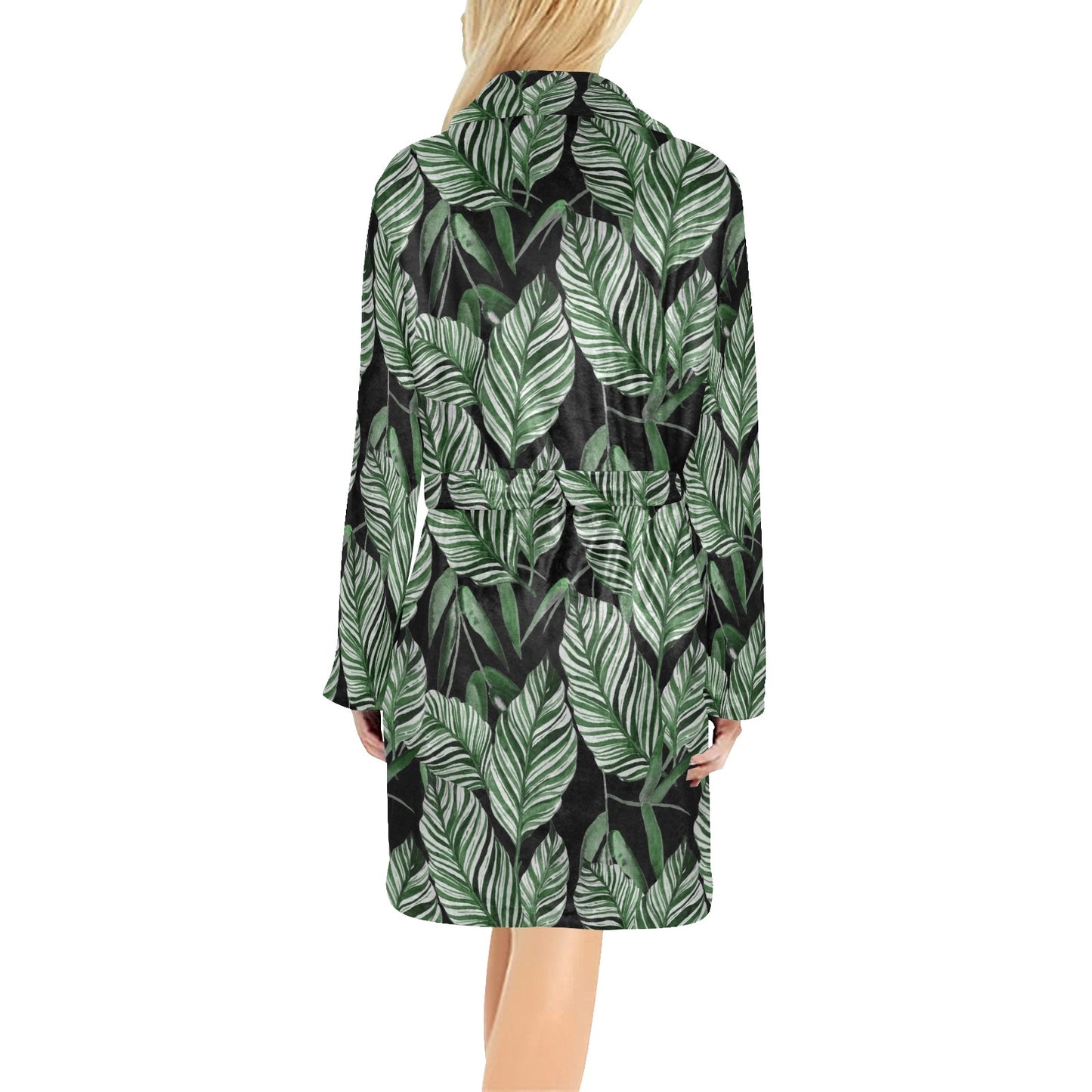 Palm Leaves Pattern Print Design PL09 Women's Fleece Robe