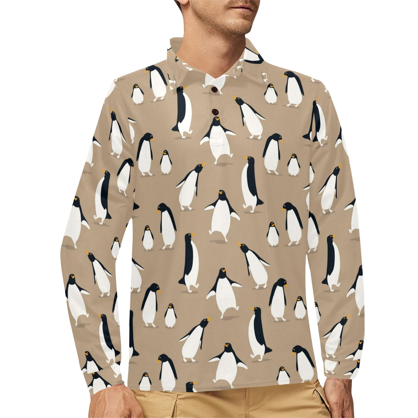 Penguin Pattern Print Design A01 Long Sleeve Polo Shirt For Men's