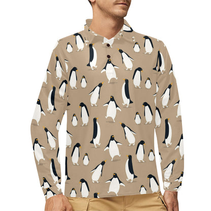 Penguin Pattern Print Design A01 Long Sleeve Polo Shirt For Men's