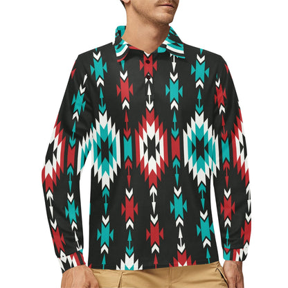 Native Pattern Print Design A08 Long Sleeve Polo Shirt For Men's