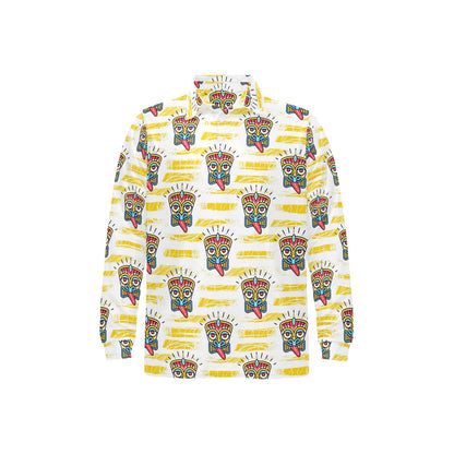 Tiki Smile Mask Print Pattern Long Sleeve Polo Shirt For Men's