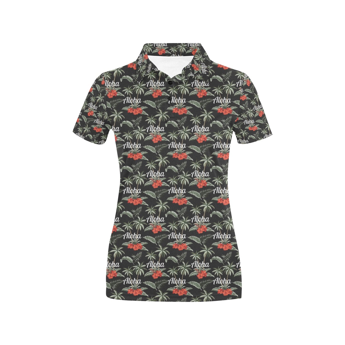 Aloha Palm Tree Design Themed Print Women's Polo Shirt