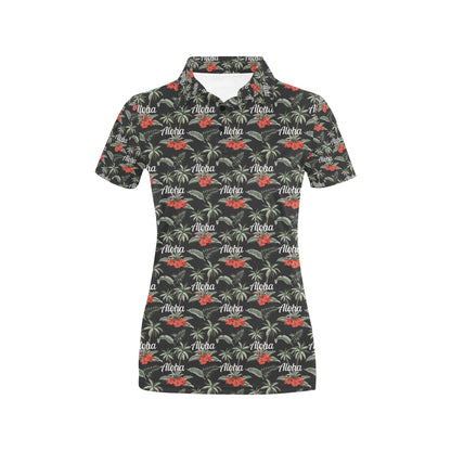 Aloha Palm Tree Design Themed Print Women's Polo Shirt