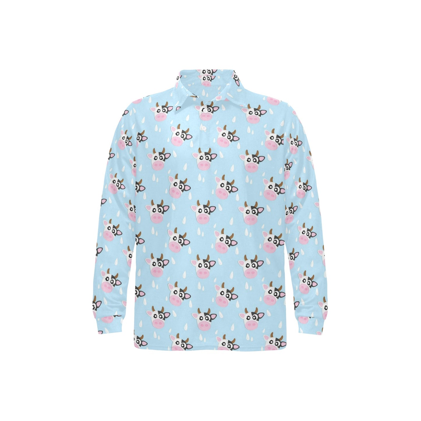Cow Pattern Print Design 07 Long Sleeve Polo Shirt For Men's