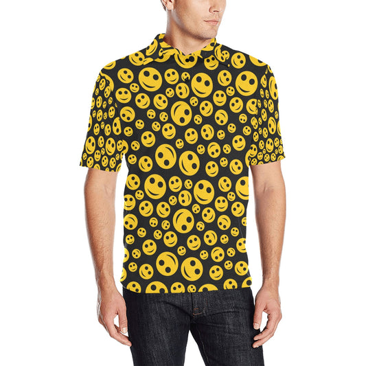 Smiley Face Emoji Print Design LKS304 Men Polo Shirt
