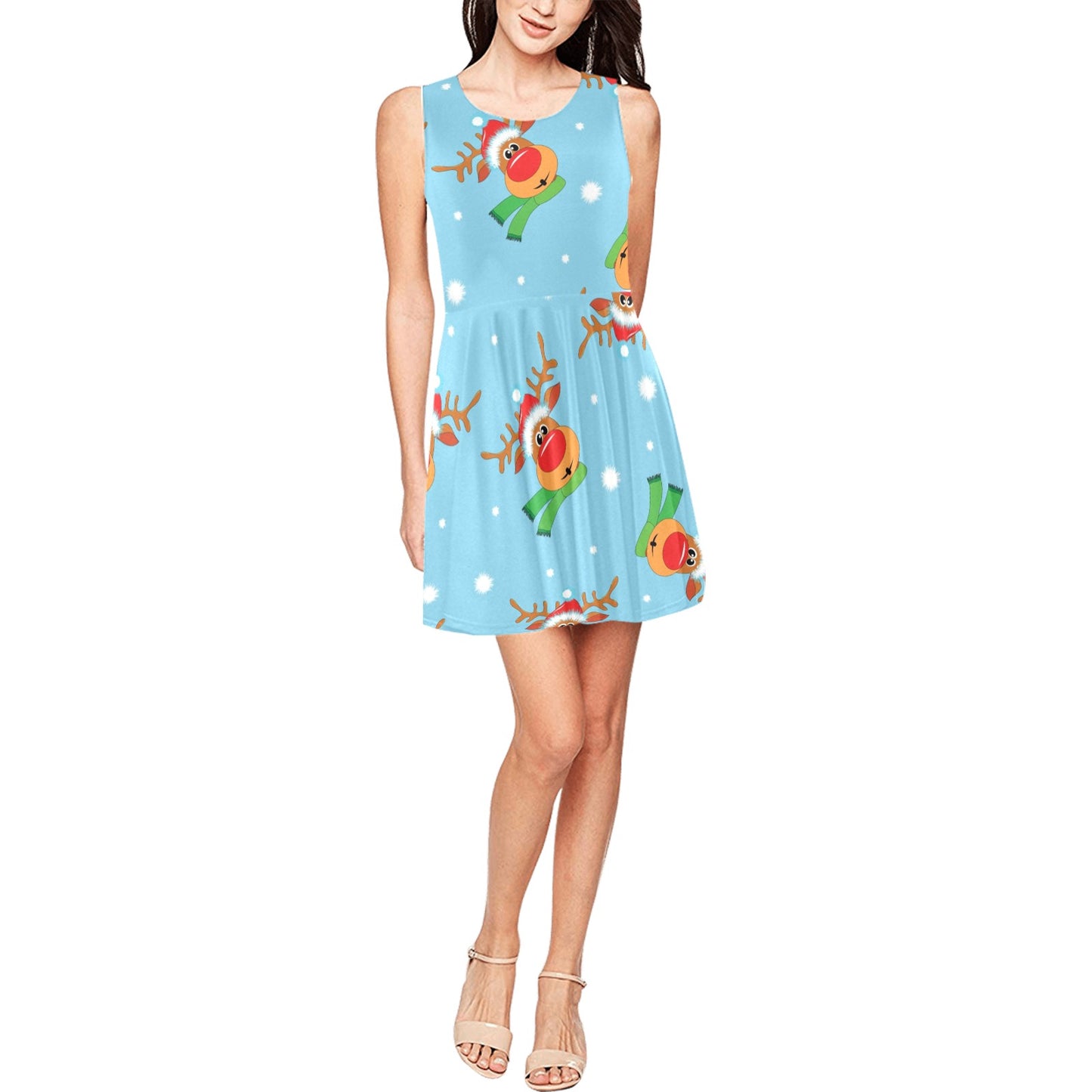 Reindeer cute Pattern Print Design 02 Sleeveless Dress