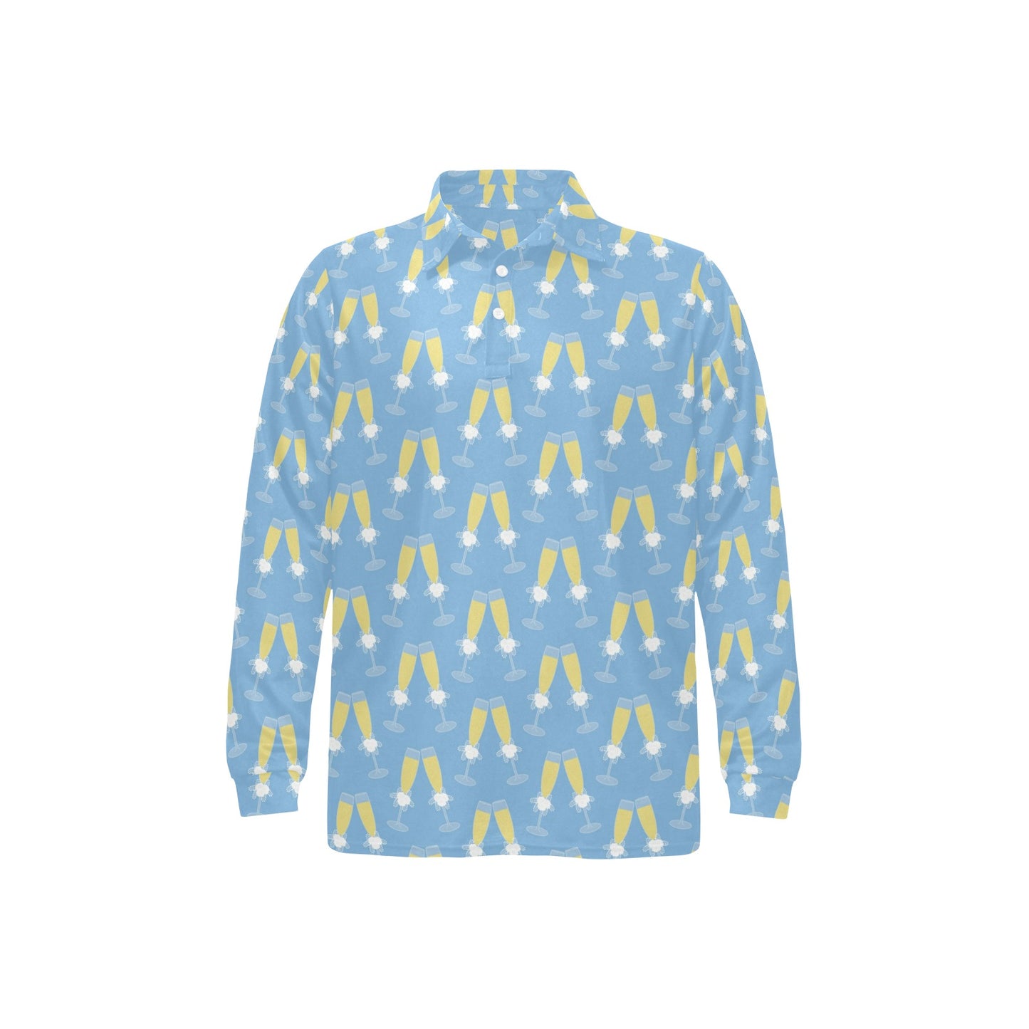 Champagne Pattern Print Design 06 Long Sleeve Polo Shirt For Men's