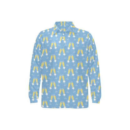 Champagne Pattern Print Design 06 Long Sleeve Polo Shirt For Men's