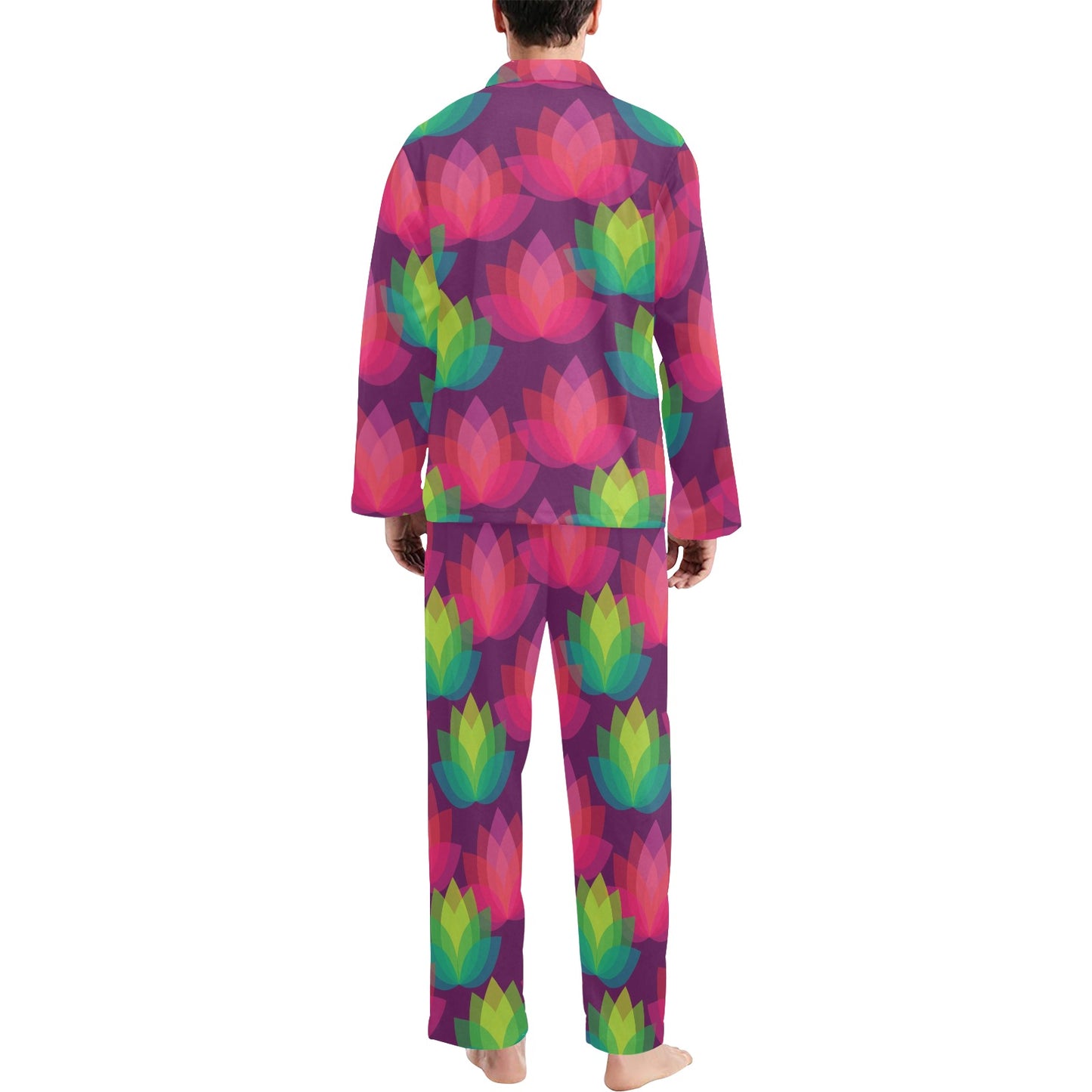 Lotus Pattern Print Design 02 Men's Long Pajama Set