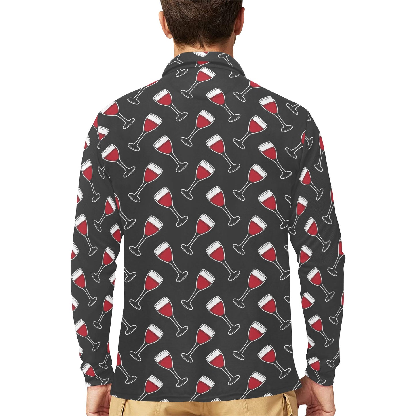 Wine Print Design LKS308 Long Sleeve Polo Shirt For Men's