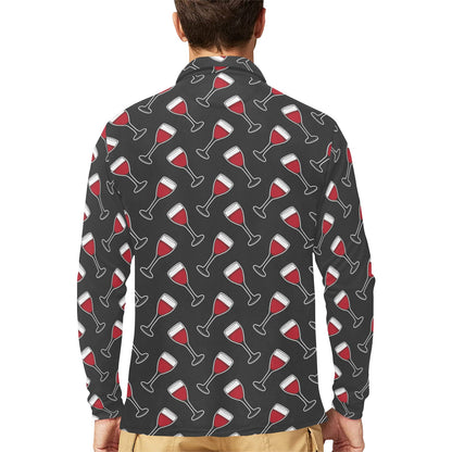 Wine Print Design LKS308 Long Sleeve Polo Shirt For Men's