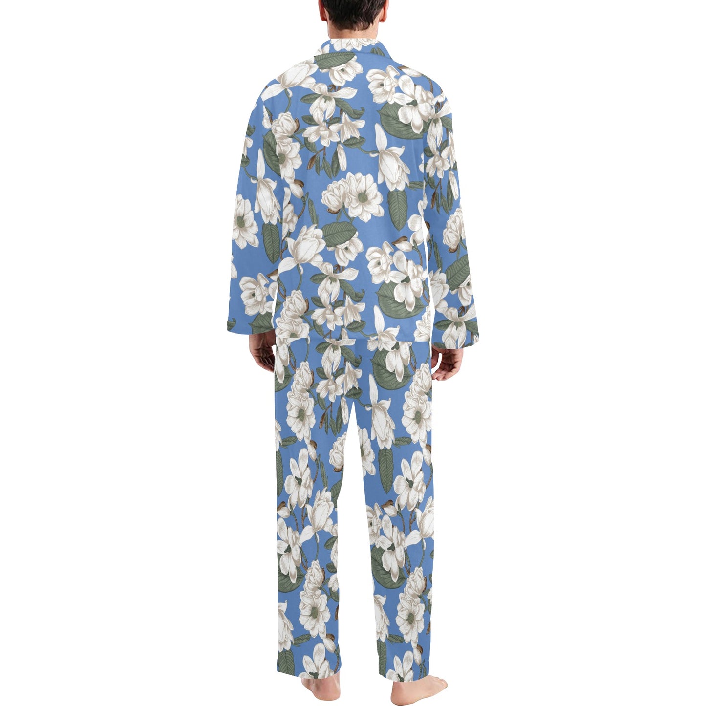 Magnolia Pattern Print Design 01 Men's Long Pajama Set