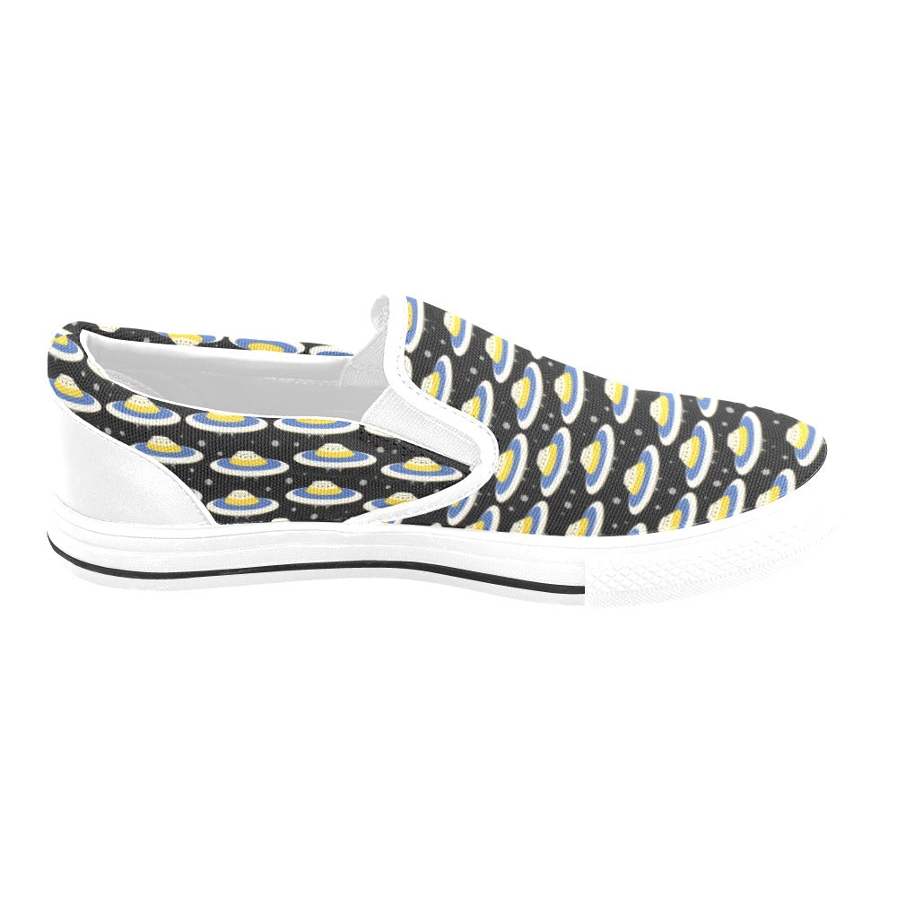 UFO Print Design LKS303 White Slip Ons Canvas Women's Shoes