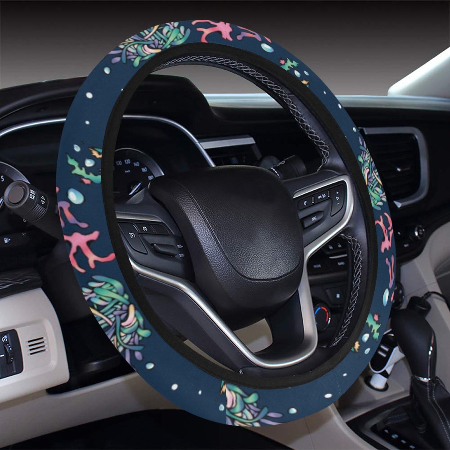 Seaweed Print Design LKS306 Steering Wheel Cover with Elastic Edge