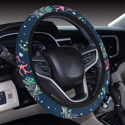 Seaweed Print Design LKS306 Steering Wheel Cover with Elastic Edge