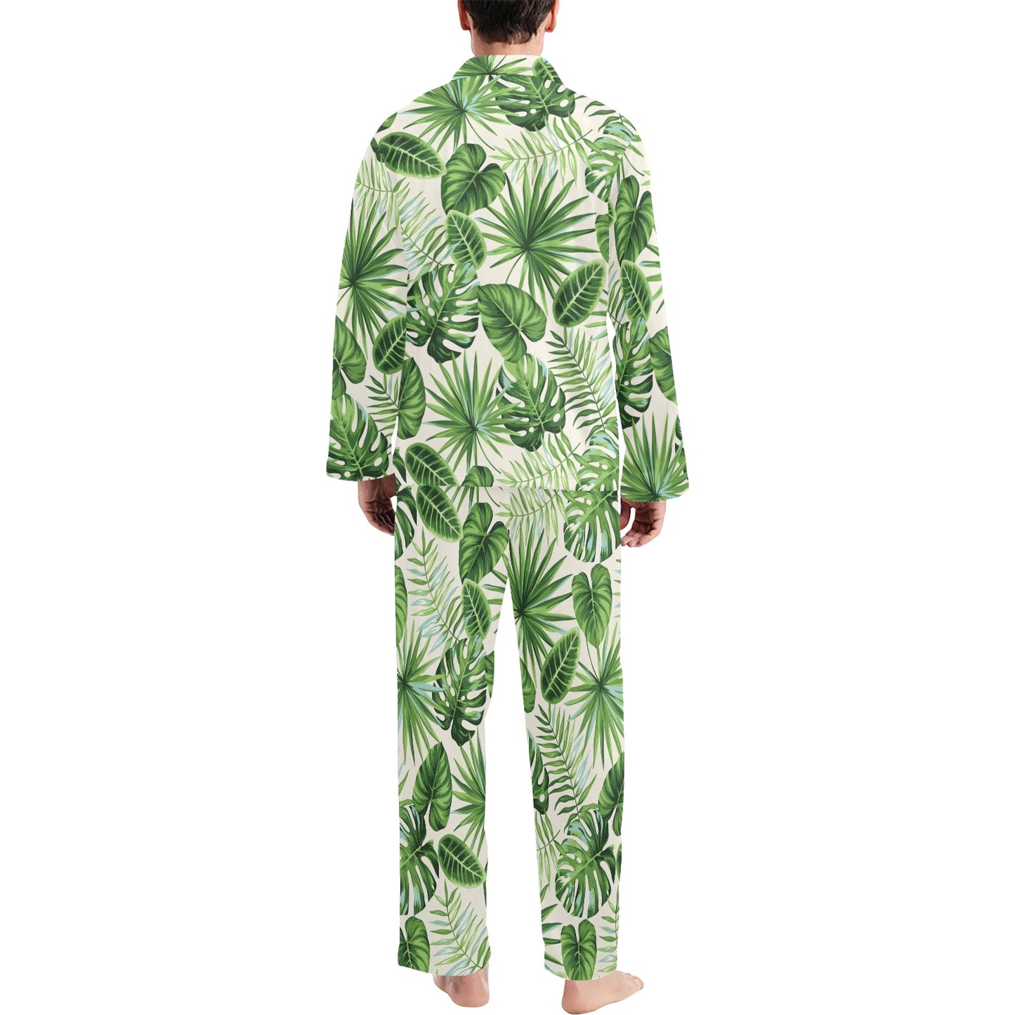 Palm Leaf Pattern Print Design A01 Men's Long Pajama Set