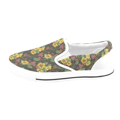 Sunflower Print Design LKS303 White Slip Ons Canvas Women's Shoes