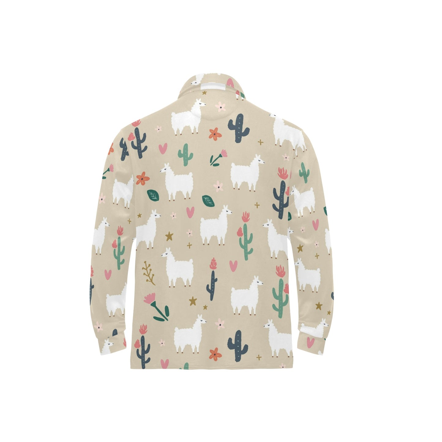Llama Cactus Pattern Print Design 09 Long Sleeve Polo Shirt For Men's