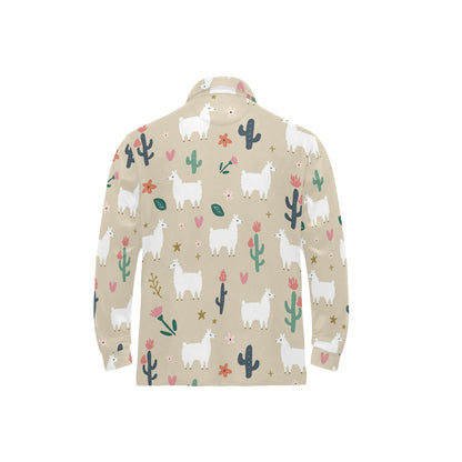 Llama Cactus Pattern Print Design 09 Long Sleeve Polo Shirt For Men's