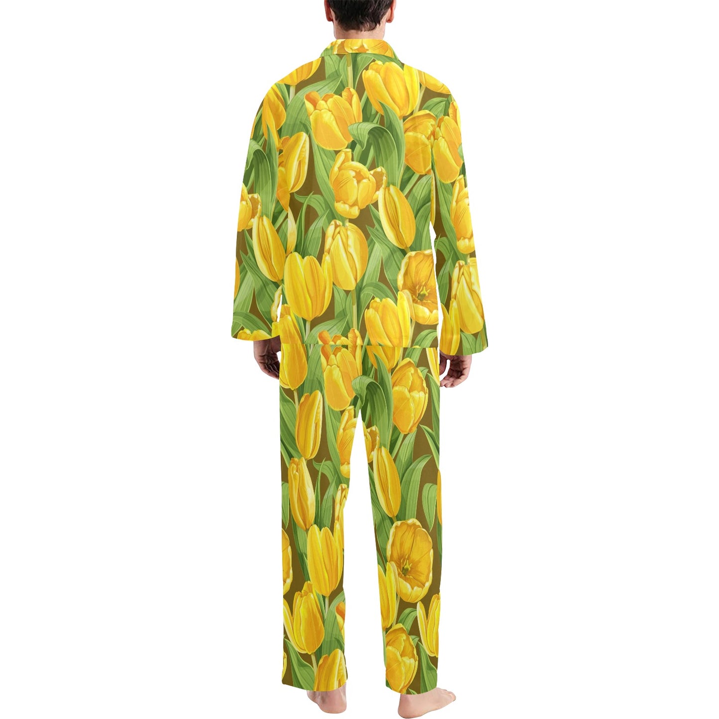 Tulip Yellow Pattern Print Design TP010 Men's Long Pajama Set