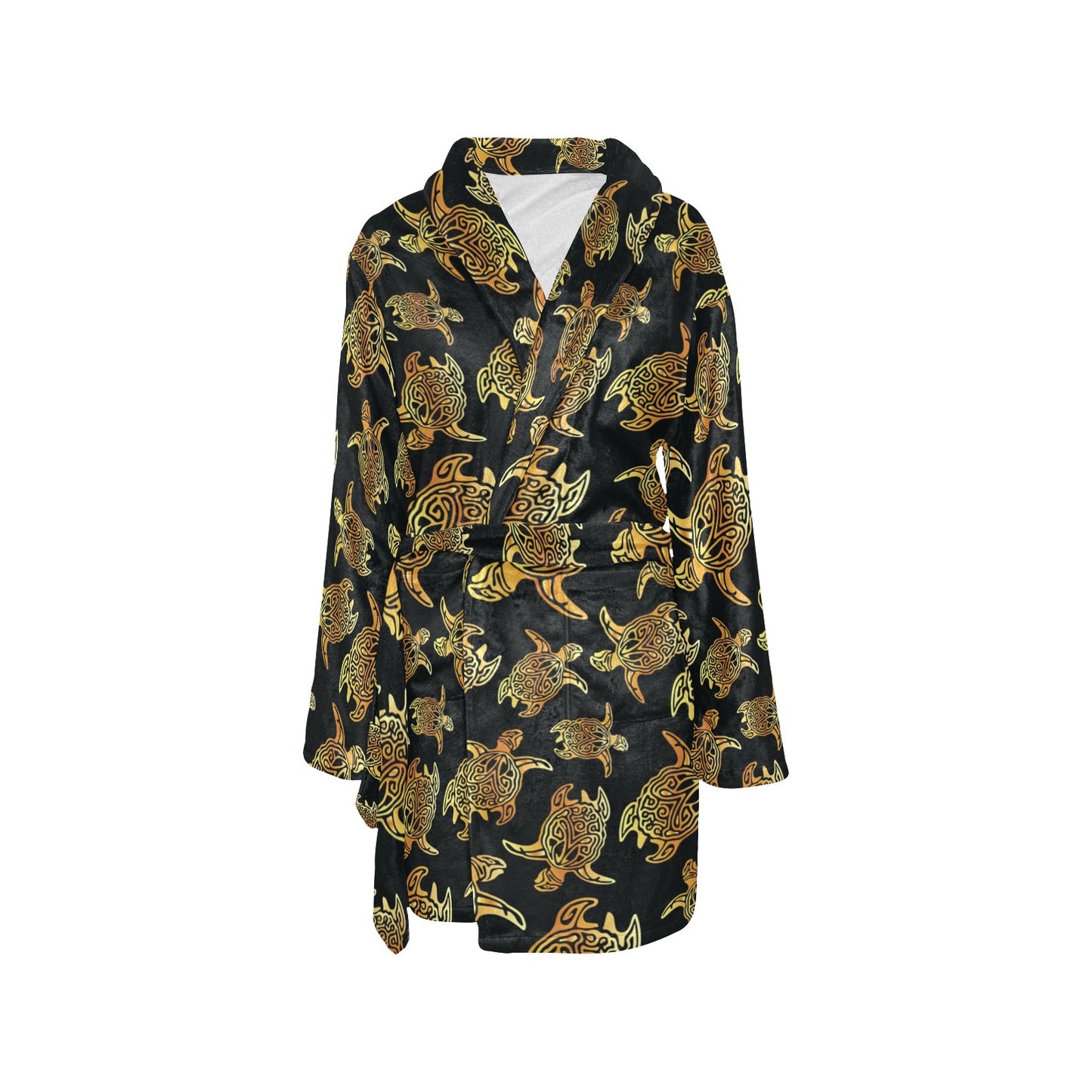 Gold Tribal Turtle Polynesian Themed Women's Fleece Robe