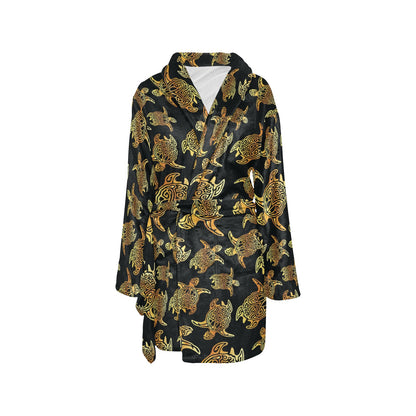 Gold Tribal Turtle Polynesian Themed Women's Fleece Robe