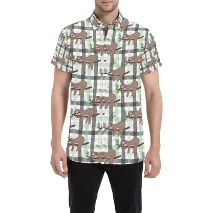 Sloth Print Design LKS301 Men Short Sleeve Button Up Shirt