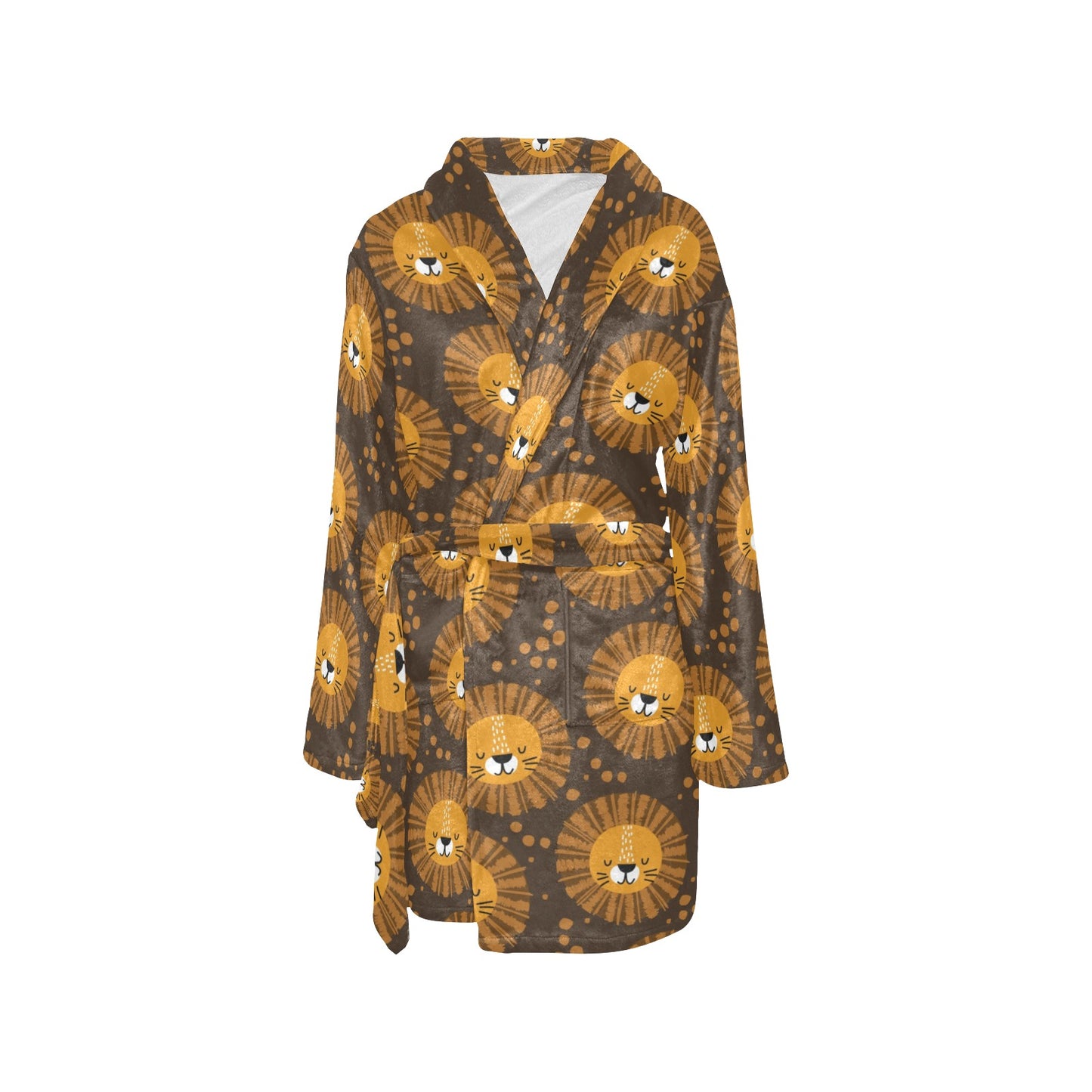 Lion Cartoon Pattern Print Design 01 Women's Fleece Robe