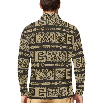 Mayan Pattern Print Design 03 Long Sleeve Polo Shirt For Men's