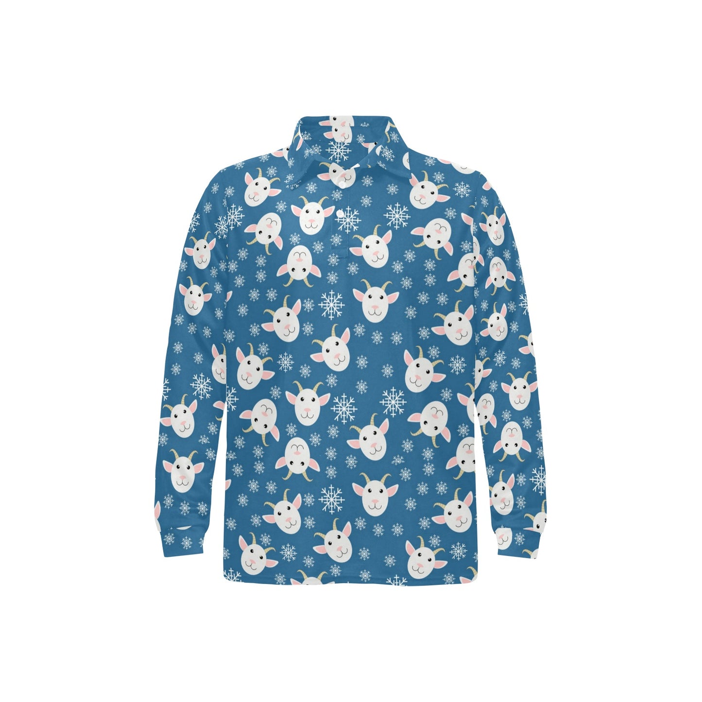Goat Print Design LKS402 Long Sleeve Polo Shirt For Men's